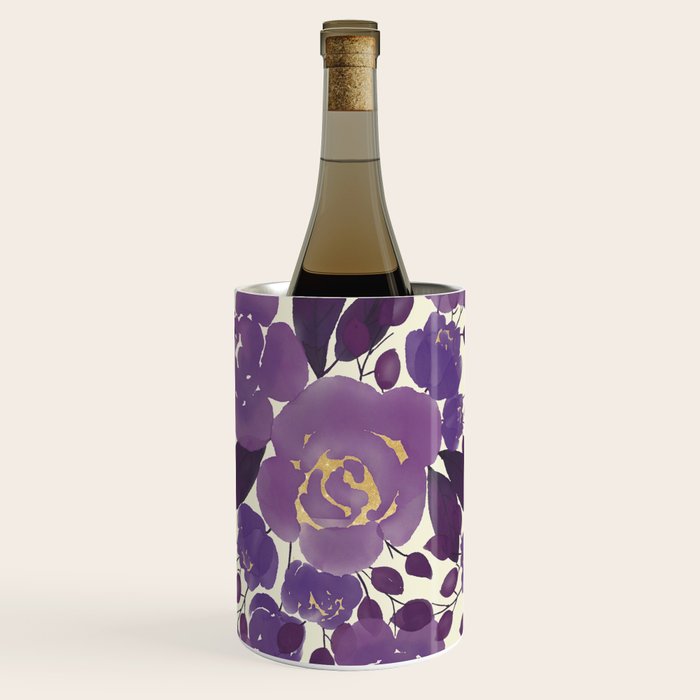 Elegant ivory gold lavender purple watercolor floral  Wine Chiller Gallery Image 1
