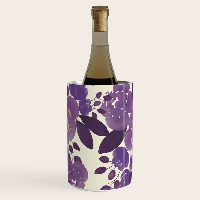 Elegant ivory gold lavender purple watercolor floral  Wine Chiller Gallery Image 2