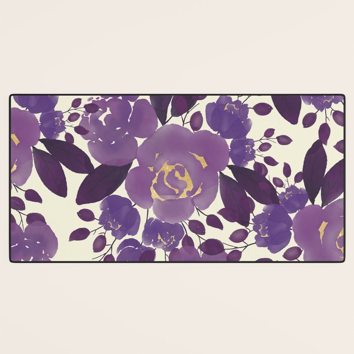 Elegant ivory gold lavender purple watercolor floral  Desk Mat Gallery Image 3