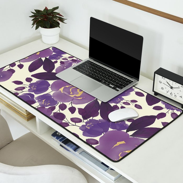 Elegant ivory gold lavender purple watercolor floral  Desk Mat Gallery Image 2