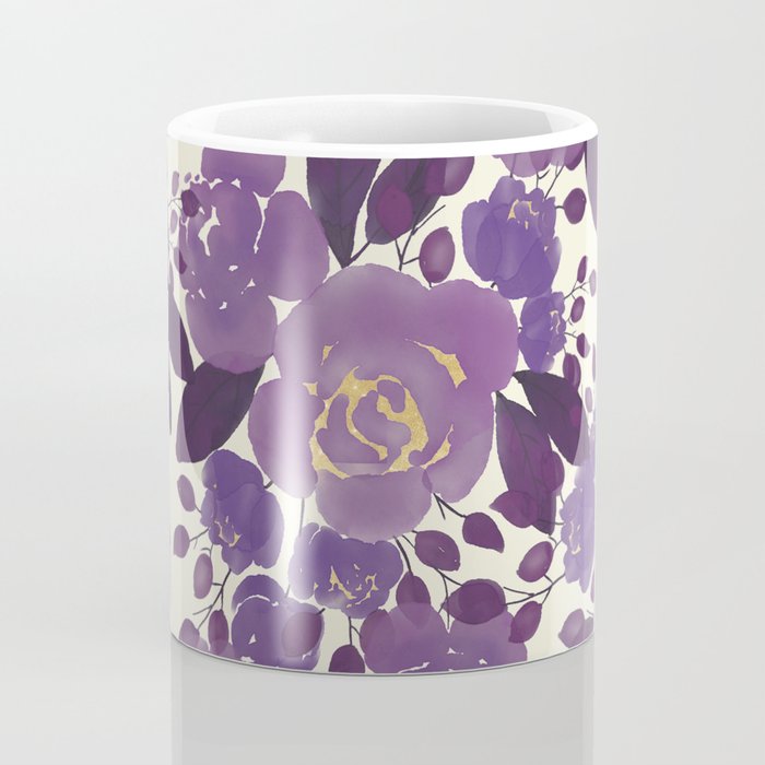 Elegant ivory gold lavender purple watercolor floral  Coffee Mug Gallery Image 4