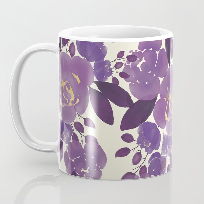 Elegant ivory gold lavender purple watercolor floral  Coffee Mug Gallery Image 3
