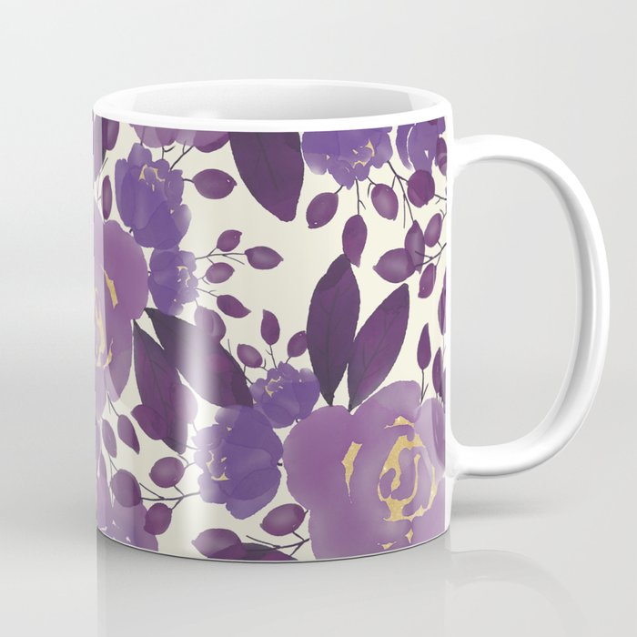 Elegant ivory gold lavender purple watercolor floral  Coffee Mug Gallery Image 1