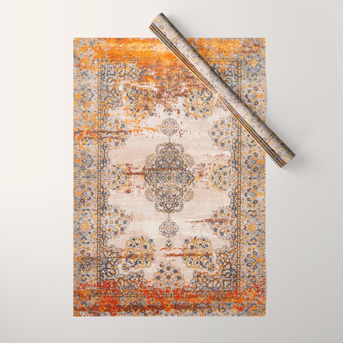 Orange Vintage Rug Design Wrapping Paper Gallery Image 1