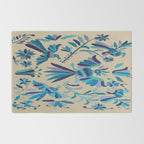 Blue otomi tenango mexican fabric birds and flower embroidery interior design Rug Gallery Image 2