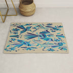 Blue otomi tenango mexican fabric birds and flower embroidery interior design Rug Gallery Image 1