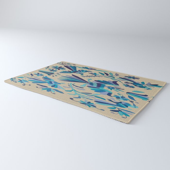 Blue otomi tenango mexican fabric birds and flower embroidery interior design Rug Gallery Image 3