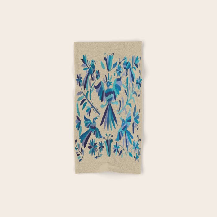Blue otomi tenango mexican fabric birds and flower embroidery interior design Bath Towel Gallery Image 1