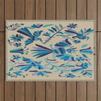 Blue otomi tenango mexican fabric birds and flower embroidery interior design Outdoor Rug Gallery Image 1