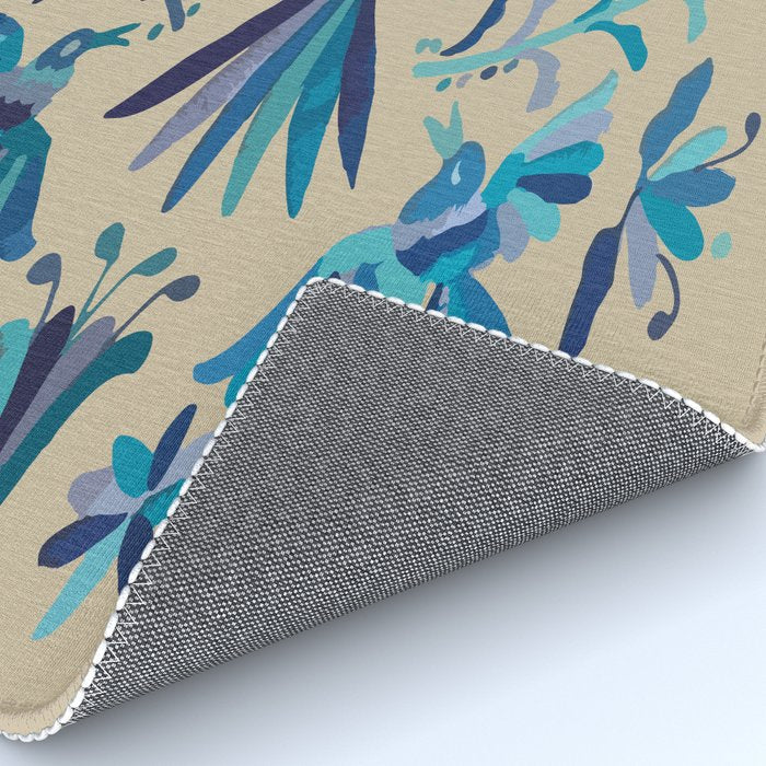 Blue otomi tenango mexican fabric birds and flower embroidery interior design Rug Gallery Image 4
