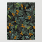 Green & Turquoise Parrotlets and Loquats Poster Gallery Image 4
