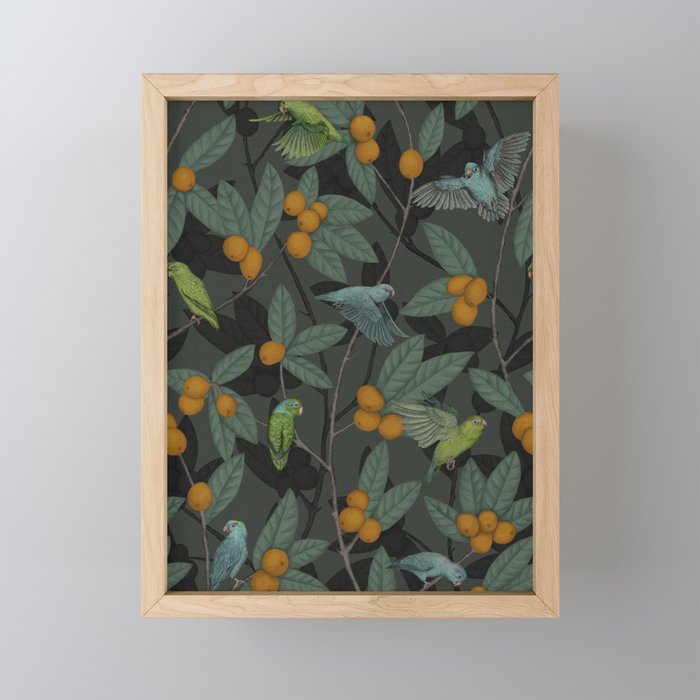 Green & Turquoise Parrotlets and Loquats Mini Art Print Gallery Image 1