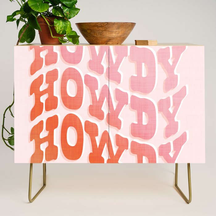 Typographic Howdy Repeat - Pastel Peachy Pink Credenza Gallery Image 1