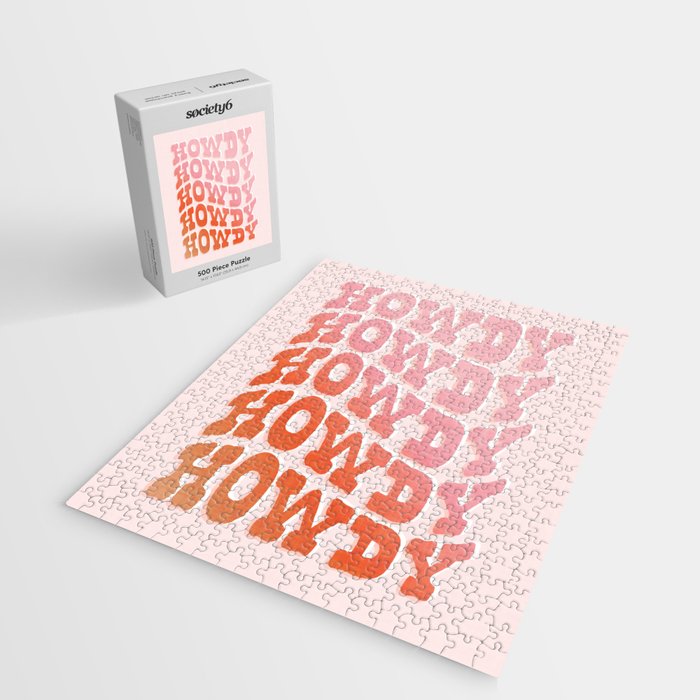 Typographic Howdy Repeat - Pastel Peachy Pink Jigsaw Puzzle Gallery Image 2