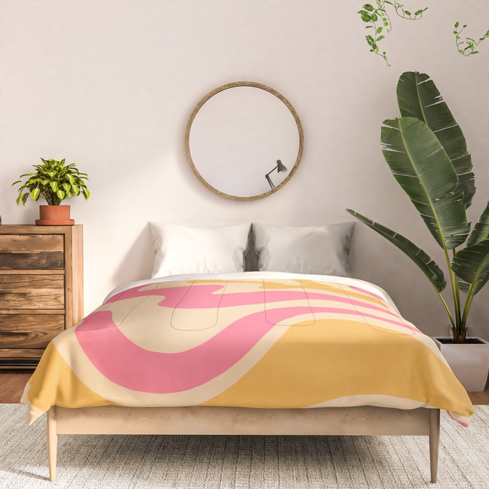 Retro Liquid Swirl Abstract Pattern 5 Pink and Orange Mustard Comforter Gallery Image 3