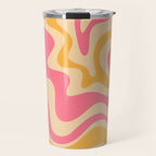 Retro Liquid Swirl Abstract Pattern 5 Pink and Orange Mustard Travel Mug Gallery Image 1