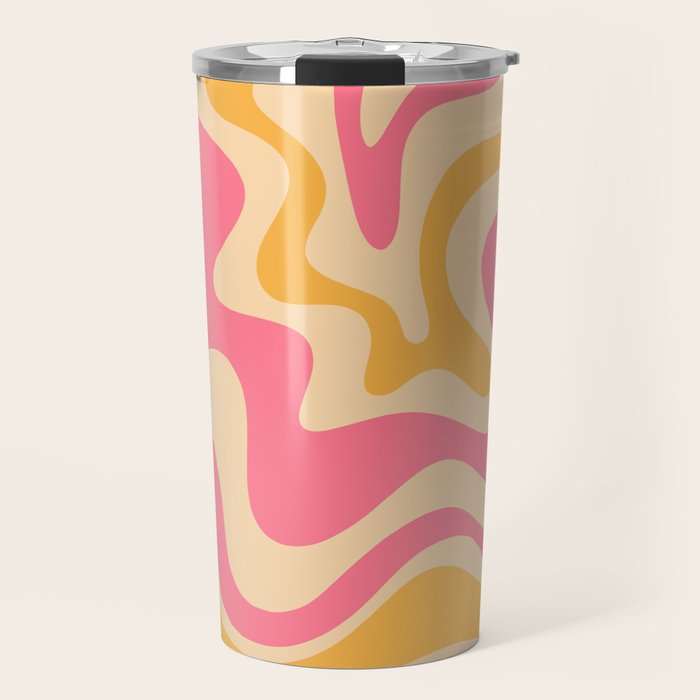 Retro Liquid Swirl Abstract Pattern 5 Pink and Orange Mustard Travel Mug Gallery Image 1