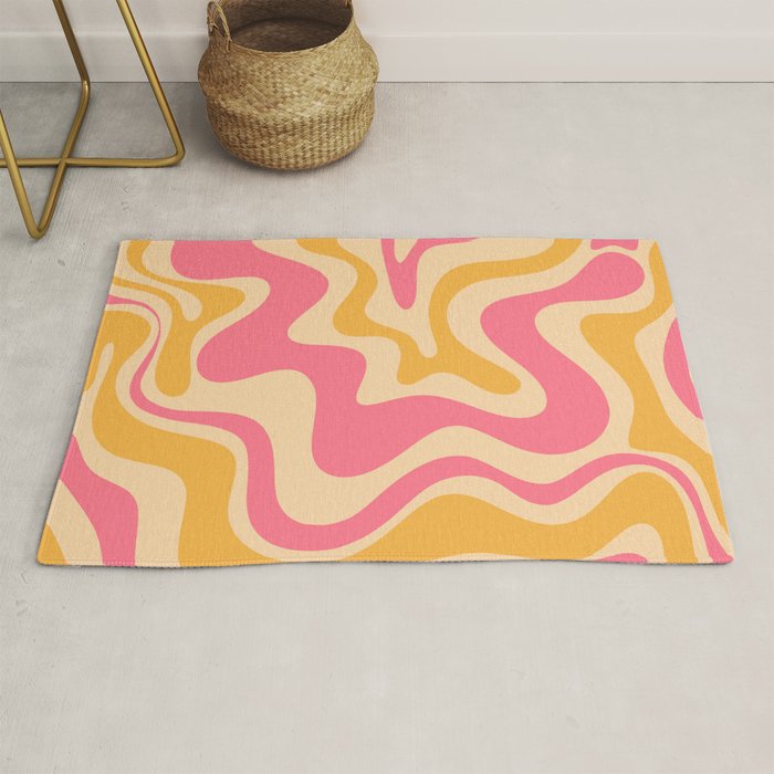 Retro Liquid Swirl Abstract Pattern 5 Pink and Orange Mustard Rug Gallery Image 1