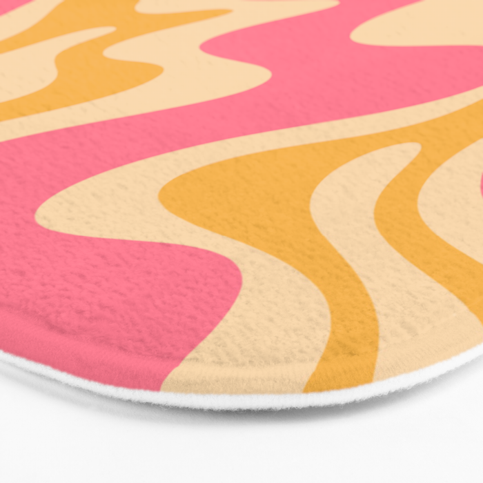 Retro Liquid Swirl Abstract Pattern 5 Pink and Orange Mustard Bath Mat Gallery Image 3