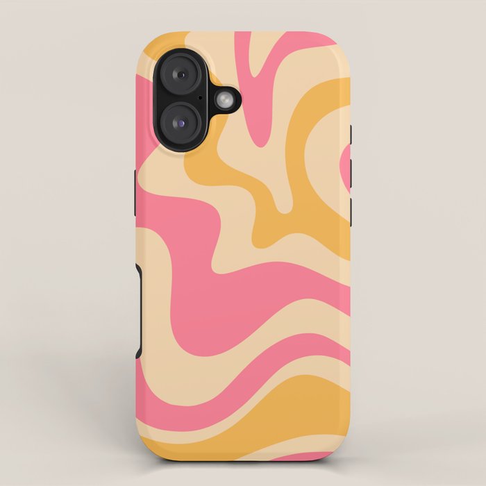 Retro Liquid Swirl Abstract Pattern 5 Pink and Orange Mustard iPhone Case Gallery Image 1