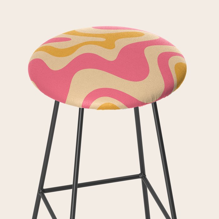 Retro Liquid Swirl Abstract Pattern 5 Pink and Orange Mustard Stool Gallery Image 2