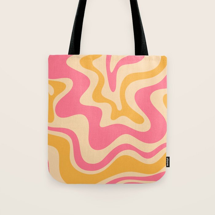 Retro Liquid Swirl Abstract Pattern 5 Pink and Orange Mustard Tote Bag Gallery Image 1