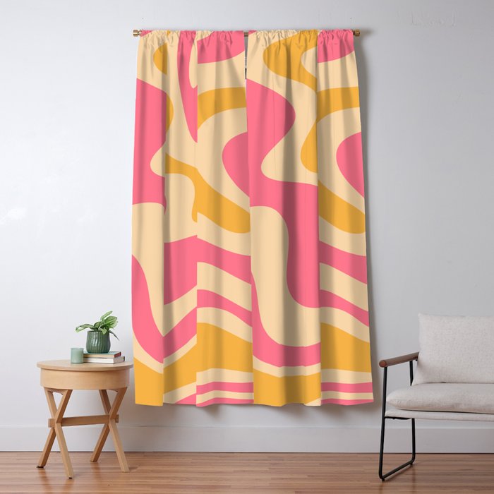 Retro Liquid Swirl Abstract Pattern 5 Pink and Orange Mustard Window Curtain Gallery Image 1