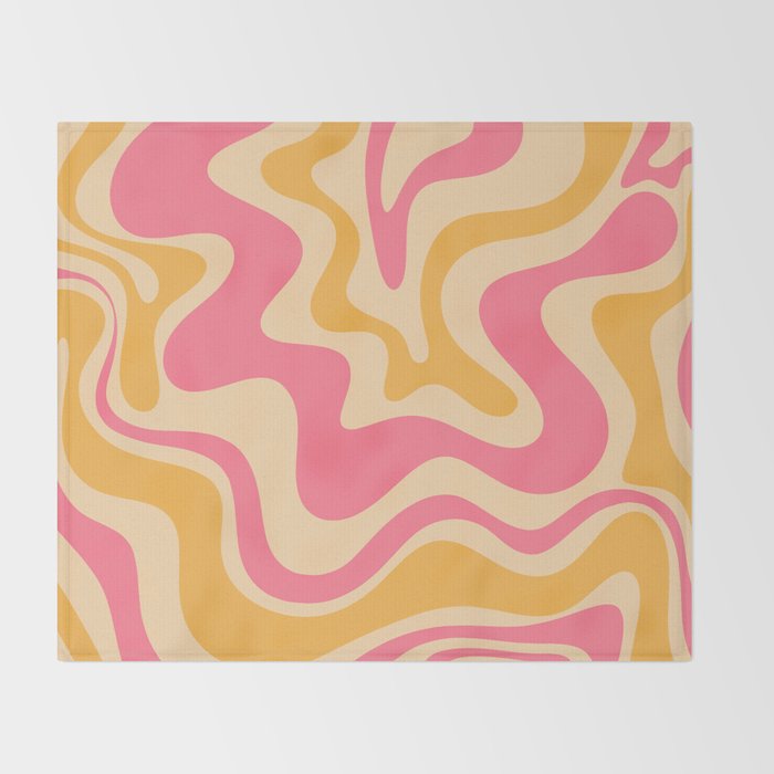 Retro Liquid Swirl Abstract Pattern 5 Pink and Orange Mustard Throw Blanket Gallery Image 2