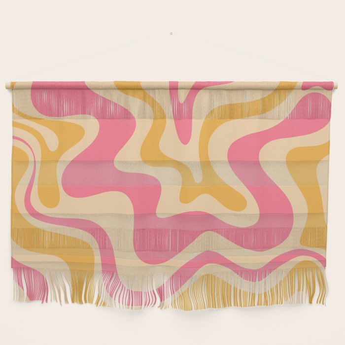 Retro Liquid Swirl Abstract Pattern 5 Pink and Orange Mustard Wall Hanging Gallery Image 1