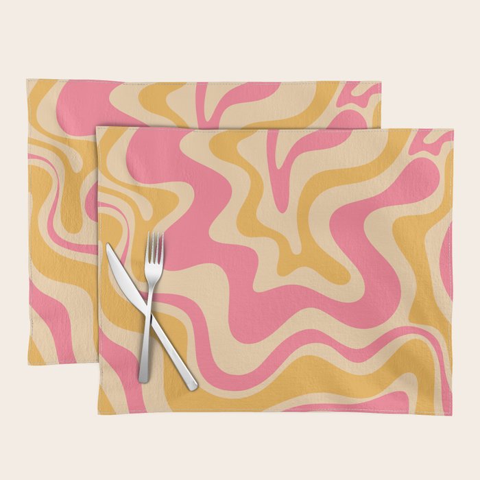 Retro Liquid Swirl Abstract Pattern 5 Pink and Orange Mustard Placemat Gallery Image 1
