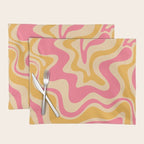 Retro Liquid Swirl Abstract Pattern 5 Pink and Orange Mustard Placemat Gallery Image 1