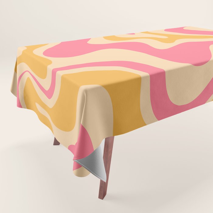 Retro Liquid Swirl Abstract Pattern 5 Pink and Orange Mustard Tablecloth Gallery Image 1