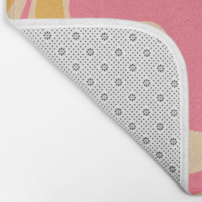 Retro Liquid Swirl Abstract Pattern 5 Pink and Orange Mustard Bath Mat Gallery Image 2