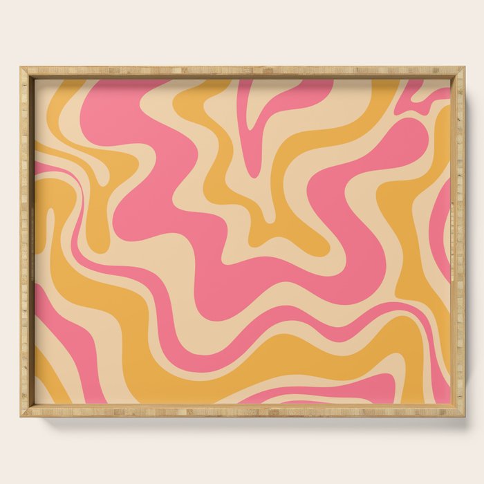 Retro Liquid Swirl Abstract Pattern 5 Pink and Orange Mustard Serving Tray Gallery Image 1