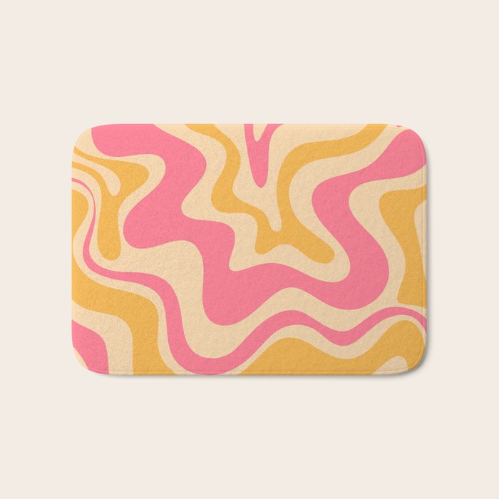Retro Liquid Swirl Abstract Pattern 5 Pink and Orange Mustard Bath Mat Gallery Image 1