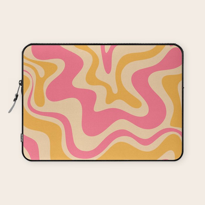 Retro Liquid Swirl Abstract Pattern 5 Pink and Orange Mustard Laptop Sleeve Gallery Image 1