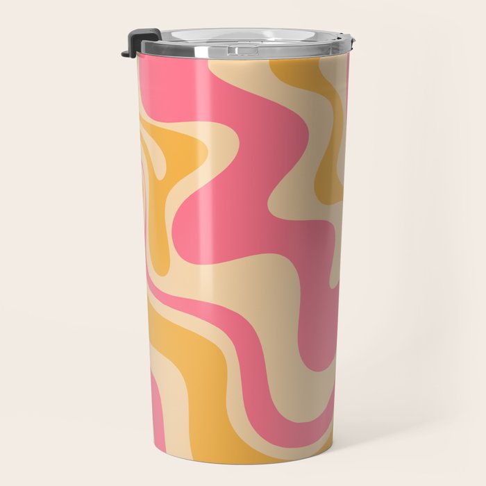 Retro Liquid Swirl Abstract Pattern 5 Pink and Orange Mustard Travel Mug Gallery Image 3