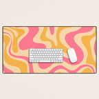 Retro Liquid Swirl Abstract Pattern 5 Pink and Orange Mustard Desk Mat Gallery Image 1
