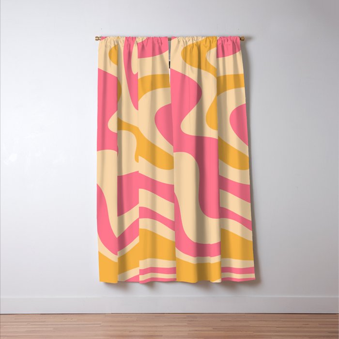 Retro Liquid Swirl Abstract Pattern 5 Pink and Orange Mustard Window Curtain Gallery Image 3