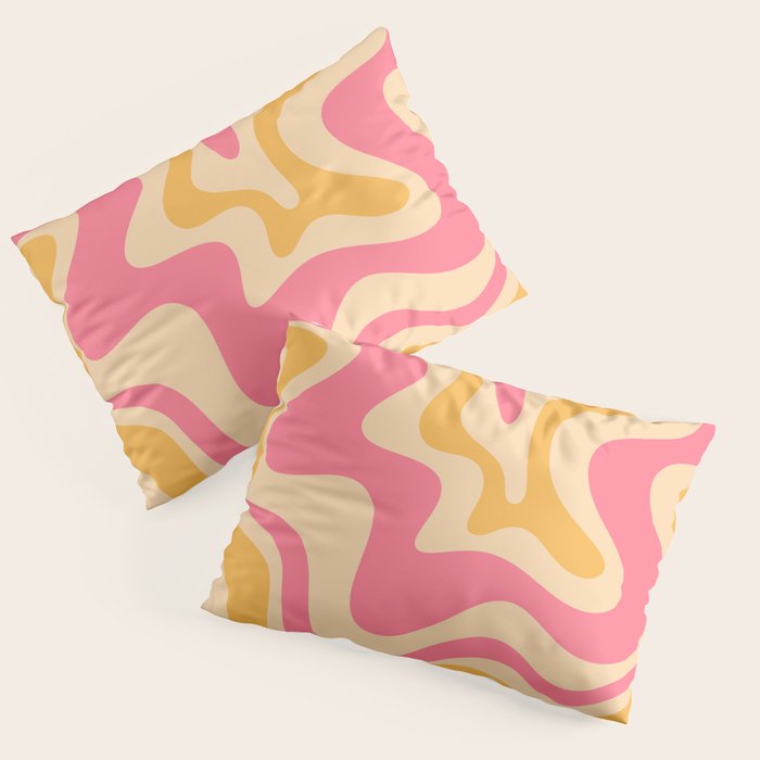 Retro Liquid Swirl Abstract Pattern 5 Pink and Orange Mustard Pillow Sham Gallery Image 3