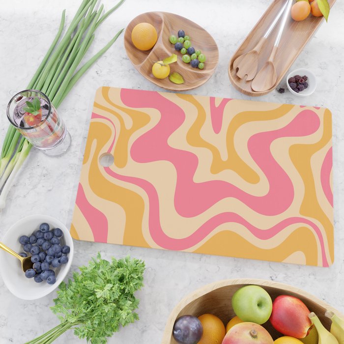 Retro Liquid Swirl Abstract Pattern 5 Pink and Orange Mustard Cutting Board Gallery Image 2