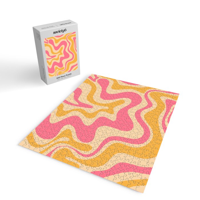 Retro Liquid Swirl Abstract Pattern 5 Pink and Orange Mustard Jigsaw Puzzle Gallery Image 2