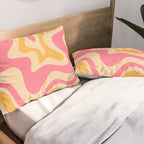 Retro Liquid Swirl Abstract Pattern 5 Pink and Orange Mustard Pillow Sham Gallery Image 2