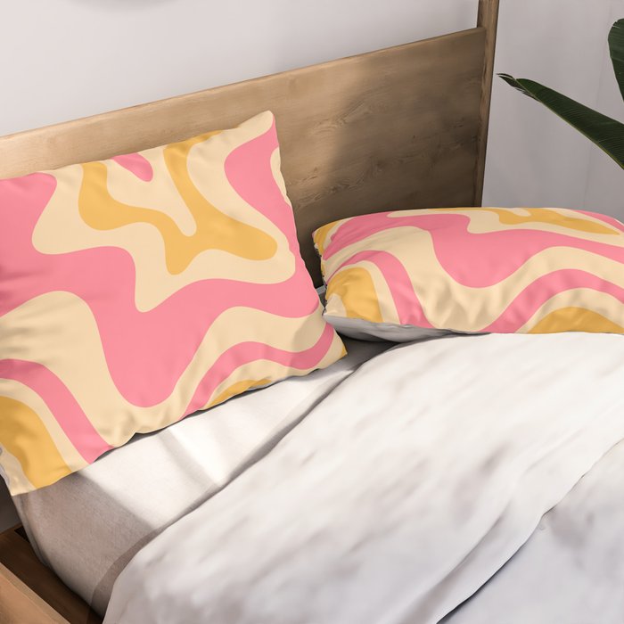 Retro Liquid Swirl Abstract Pattern 5 Pink and Orange Mustard Pillow Sham Gallery Image 2