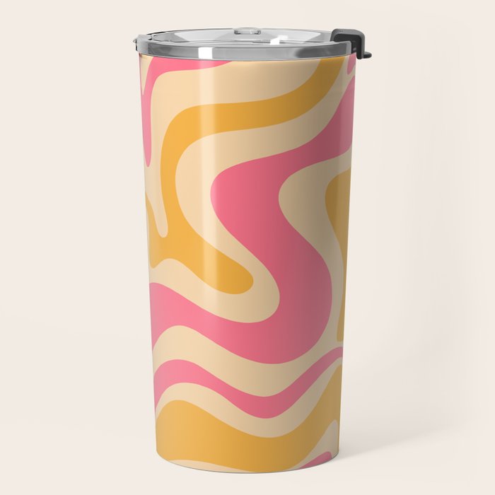 Retro Liquid Swirl Abstract Pattern 5 Pink and Orange Mustard Travel Mug Gallery Image 2