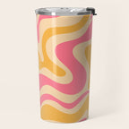 Retro Liquid Swirl Abstract Pattern 5 Pink and Orange Mustard Travel Mug Gallery Image 2