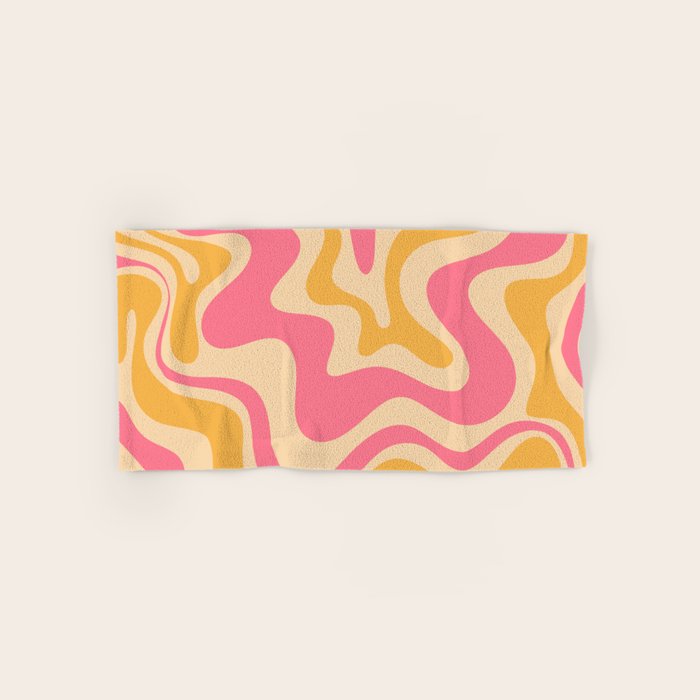 Retro Liquid Swirl Abstract Pattern 5 Pink and Orange Mustard Bath Towel Gallery Image 1