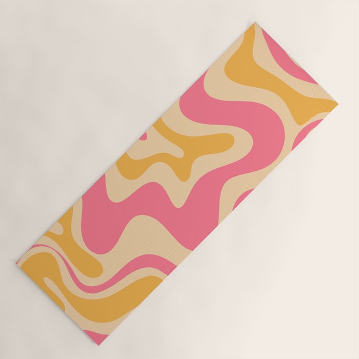 Retro Liquid Swirl Abstract Pattern 5 Pink and Orange Mustard Yoga Mat Gallery Image 1