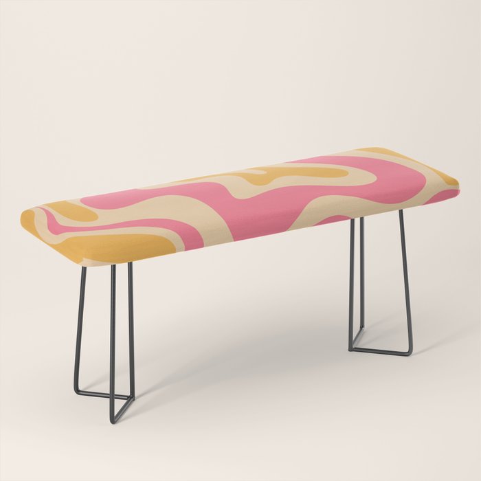 Retro Liquid Swirl Abstract Pattern 5 Pink and Orange Mustard Bench Gallery Image 1