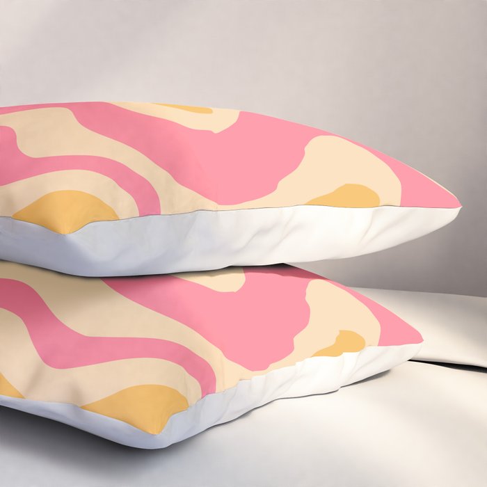 Retro Liquid Swirl Abstract Pattern 5 Pink and Orange Mustard Pillow Sham Gallery Image 3